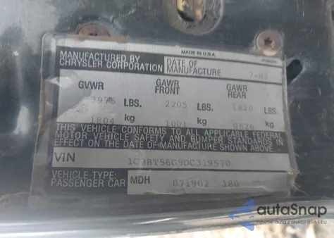 1983 Chrysler New Yorker from USA, damaged, VIN 1C3BT56G9DC319570